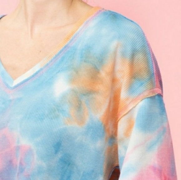 Tie Dye Blue Multi Waffle Knit Top - Picture 6 of 8
